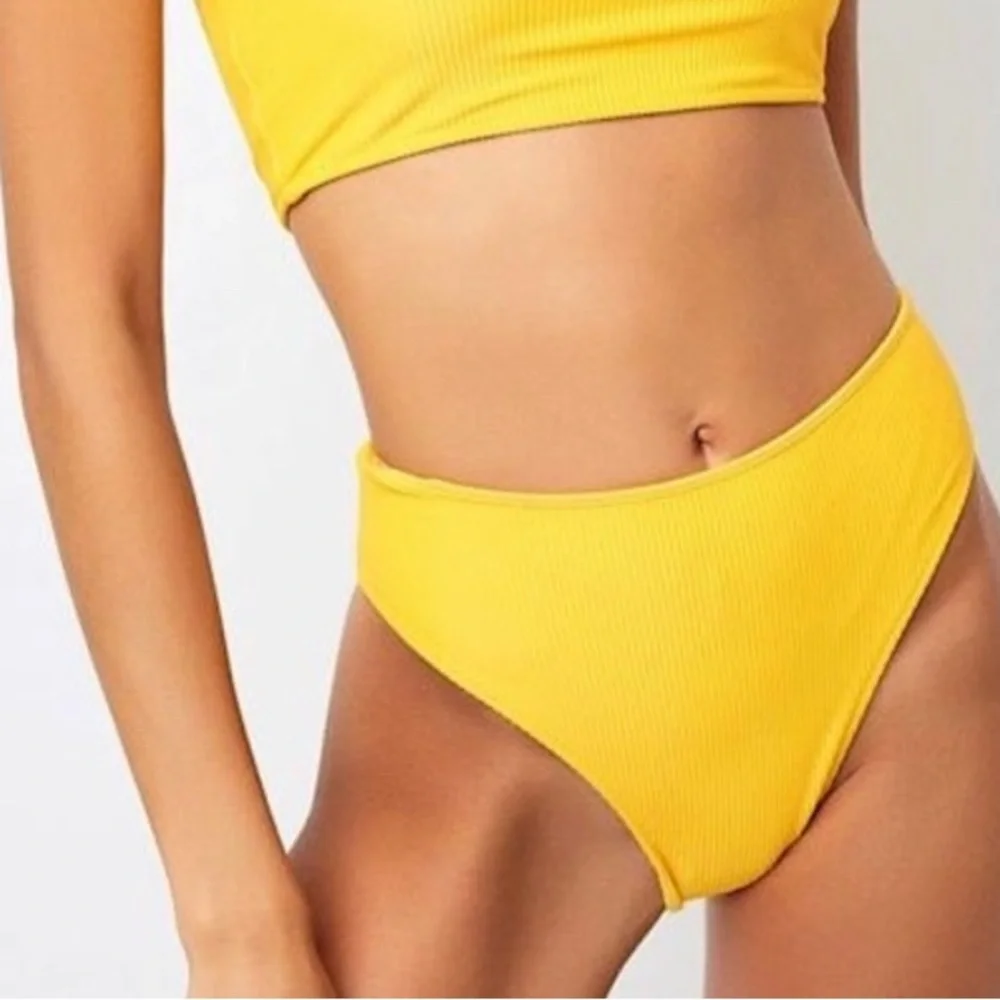 FRANKIE’S BIKINIS JENNA RIBBED HIGH WAIST BIKINI BOTTOMS SIZE L